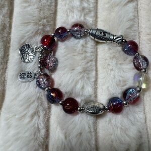 Chic Silver and Red Beaded Bracelet